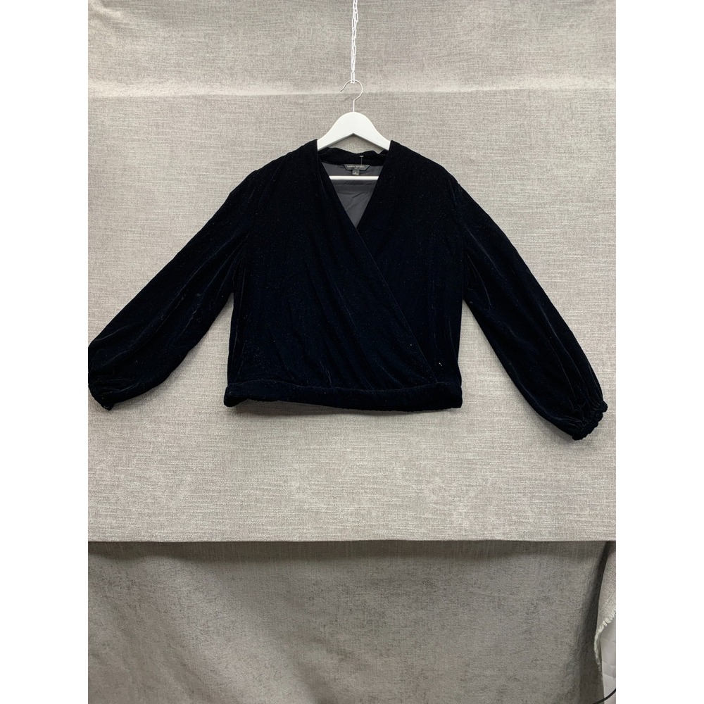 Banana Republic Blouse Top Womens Large Black Puff Sleeve Wrap Front V Neck